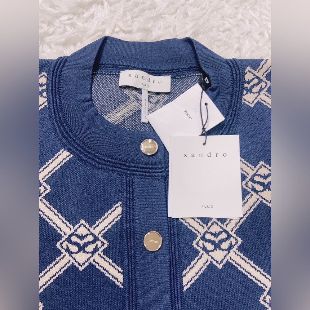 NWT Sandro Cropped Knit Cardigan With Jacquard - Picture 2 of 7